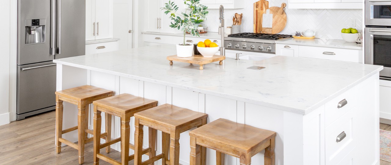 Kitchen island with bar stool seating.